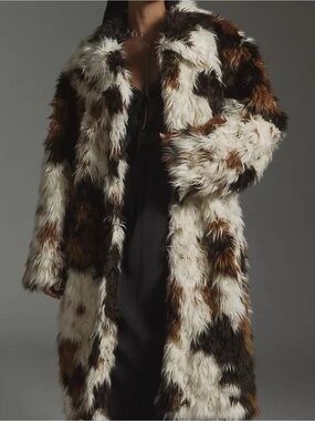 ANTHROPOLOGIE Cow Print Faux Fur Coat New With Tags